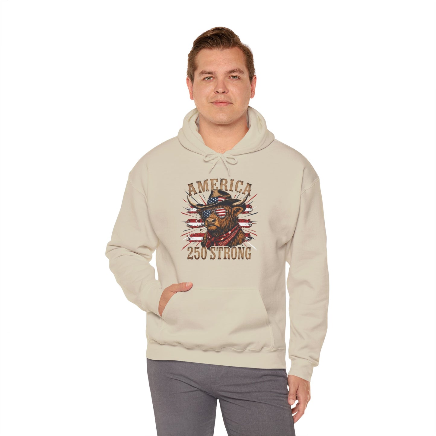 #250 America 250 Strong Patriotic Bull with American Flag Hoodie