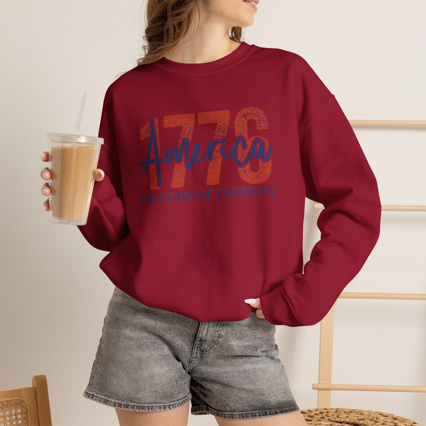#250 1776 America: 250 Years of Freedom' Patriotic Independence Day Crewneck Sweatshirt