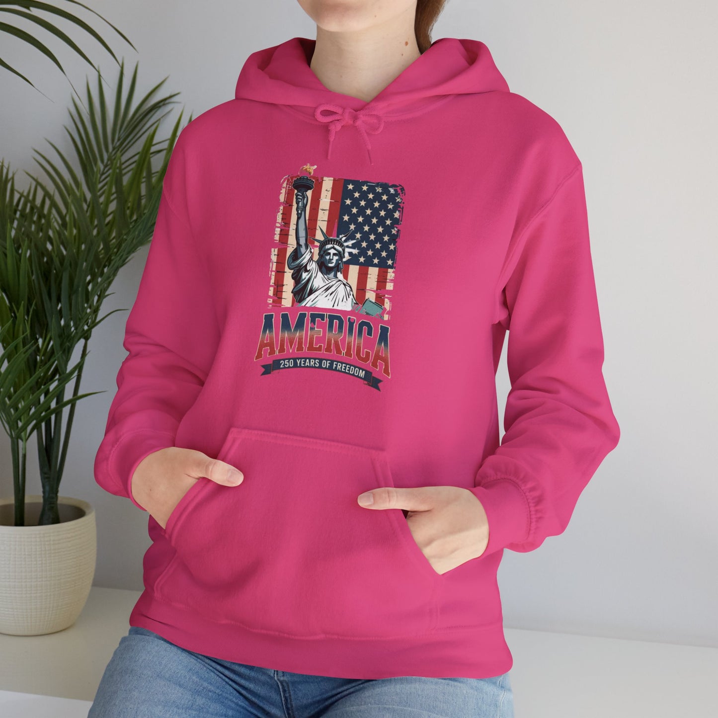 #250 Statue of Liberty American Flag 'America' Patriotic Independence Day Hoodie