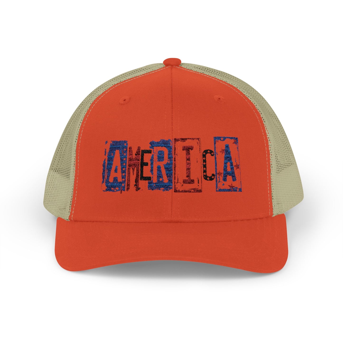#250 America Retro Block Text Patriotic Snapback Trucker Cap