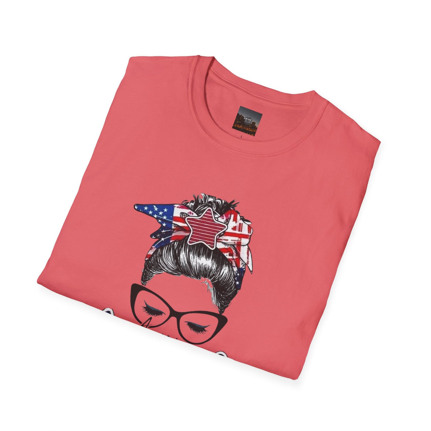 Mama USA Flag Messy Bun T-Shirt