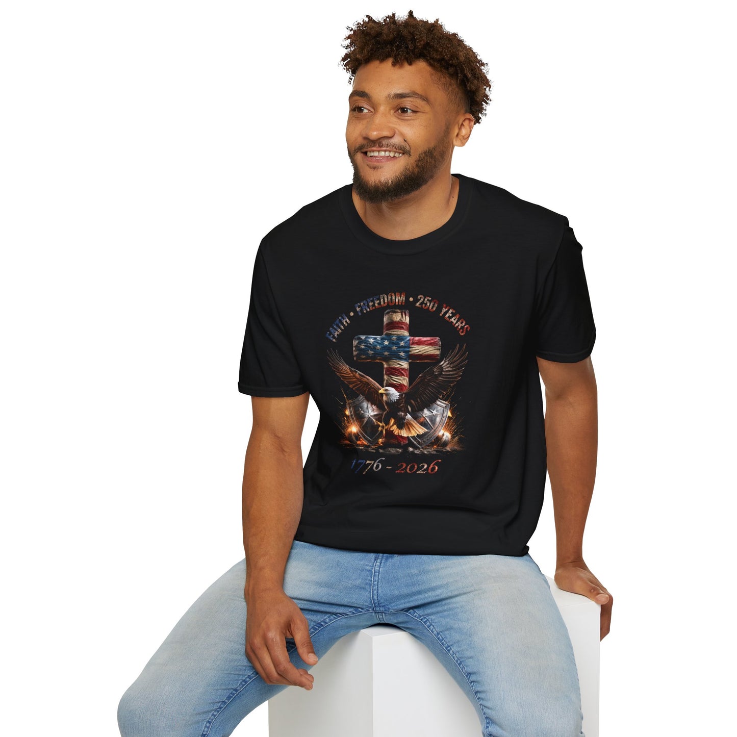 #250 Faith • Freedom 250 Years American Flag Cross & Eagle 1776-2026 T-Shirt
