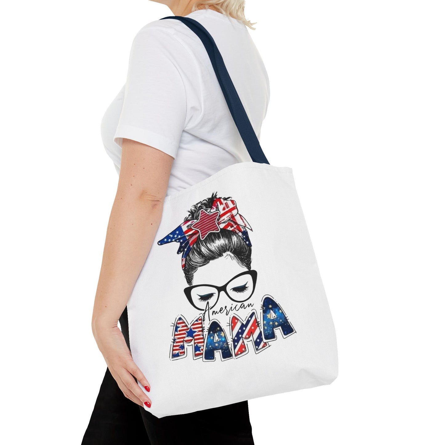 #250 Mama USA Flag Messy Bun Tote Bag