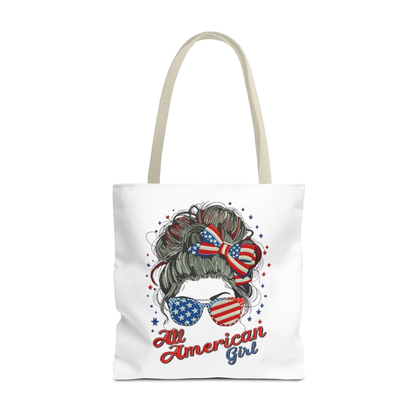 #250 "All American Girl" Patriotic Messy Bun Tote Bag