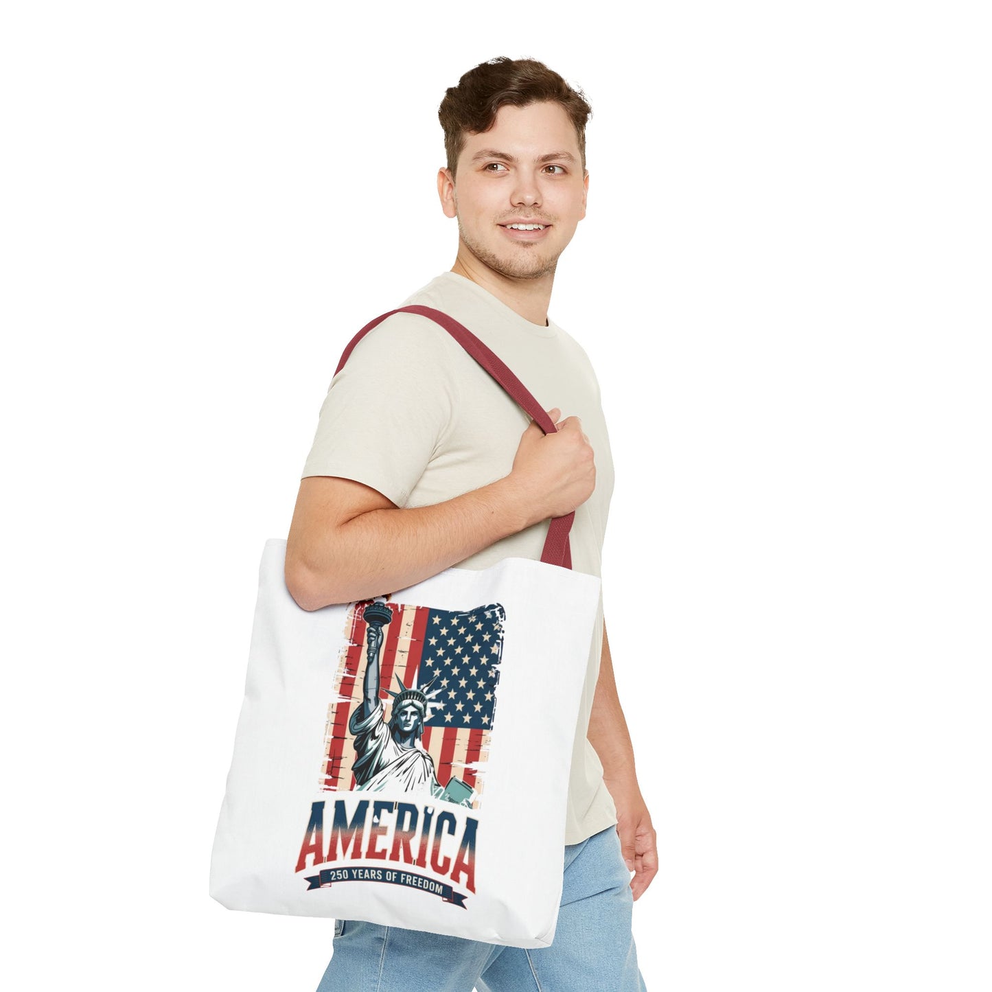 #250 Statue of Liberty American Flag 'America' Patriotic Independence Day Tote Bag