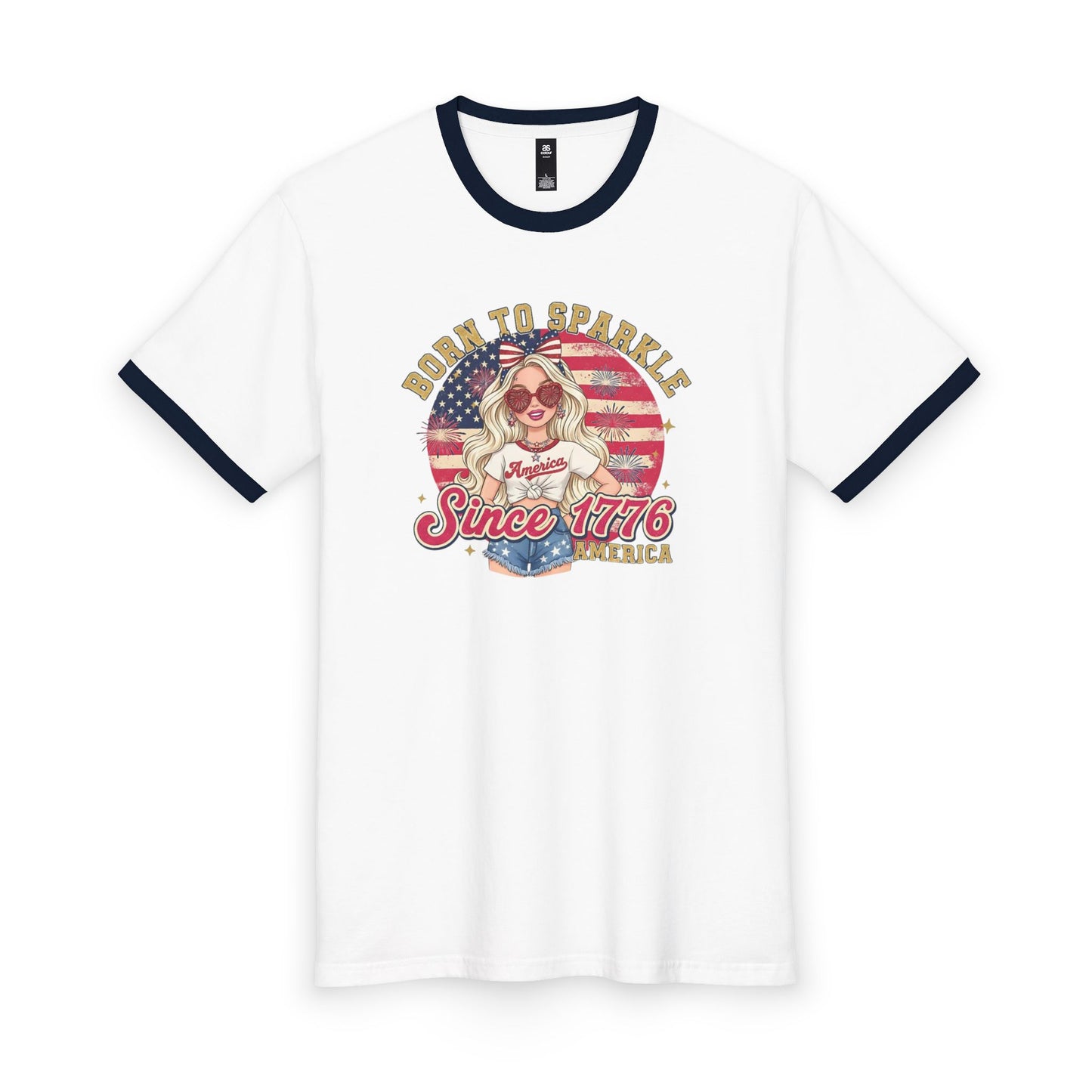 #250 "Born to Sparkle Since 1776" Patriotic Ringer Tee