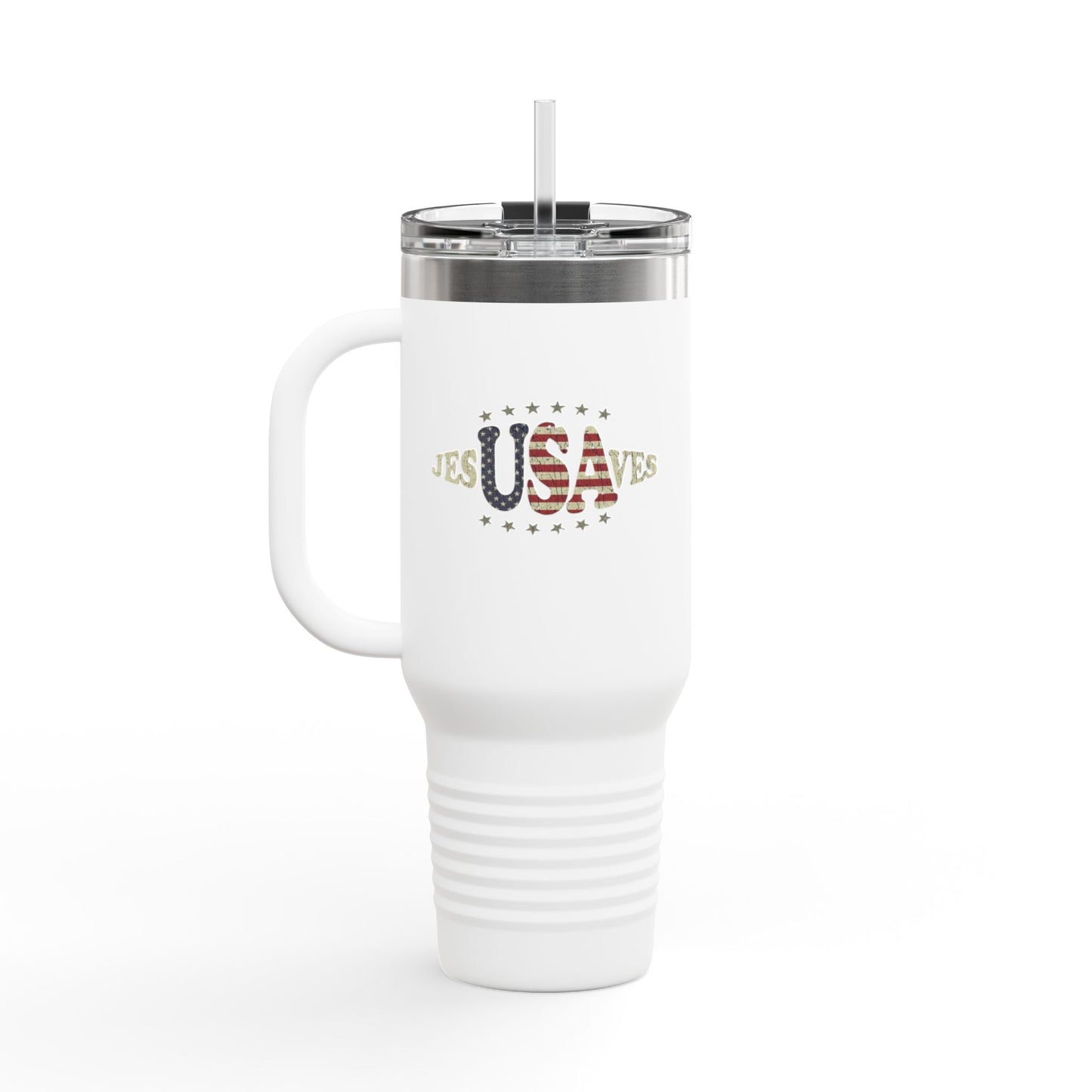 JesUSAves Patriotic 40oz Insulated Travel Mug – American Flag Christian Faith Steel Tumbler