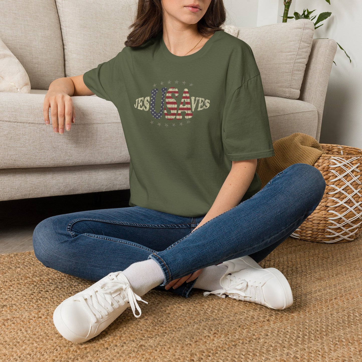 JesUSAves Patriotic T-Shirt — American Flag Christian Faith Tee