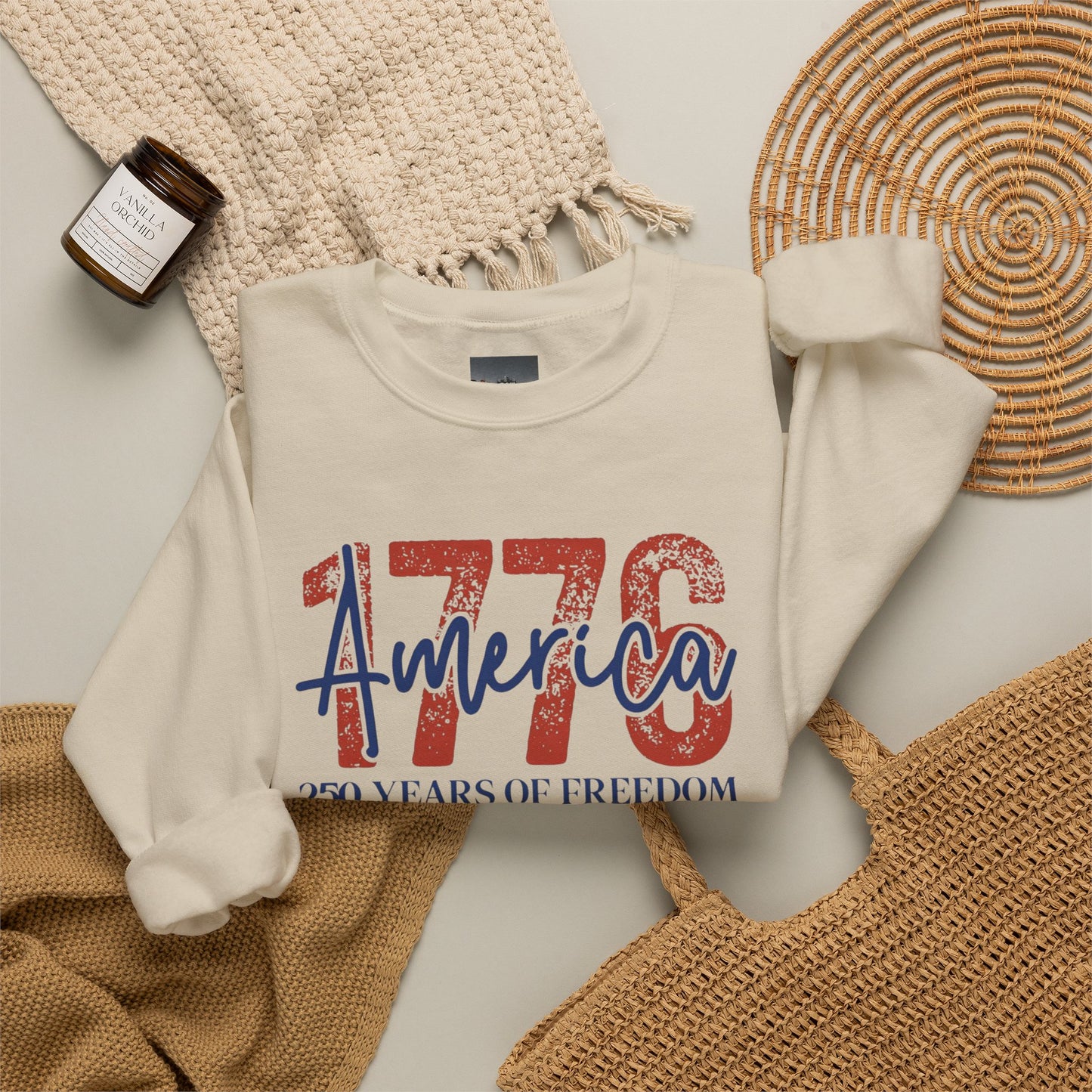 #250 1776 America: 250 Years of Freedom' Patriotic Independence Day Crewneck Sweatshirt