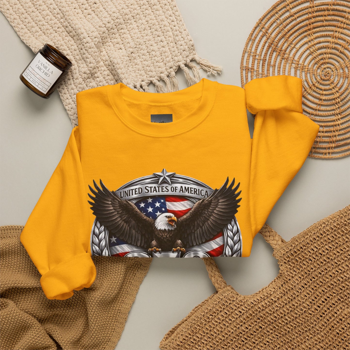#250 Patriotic Bald Eagle 250 United States Emblem Crewneck Sweatshirt