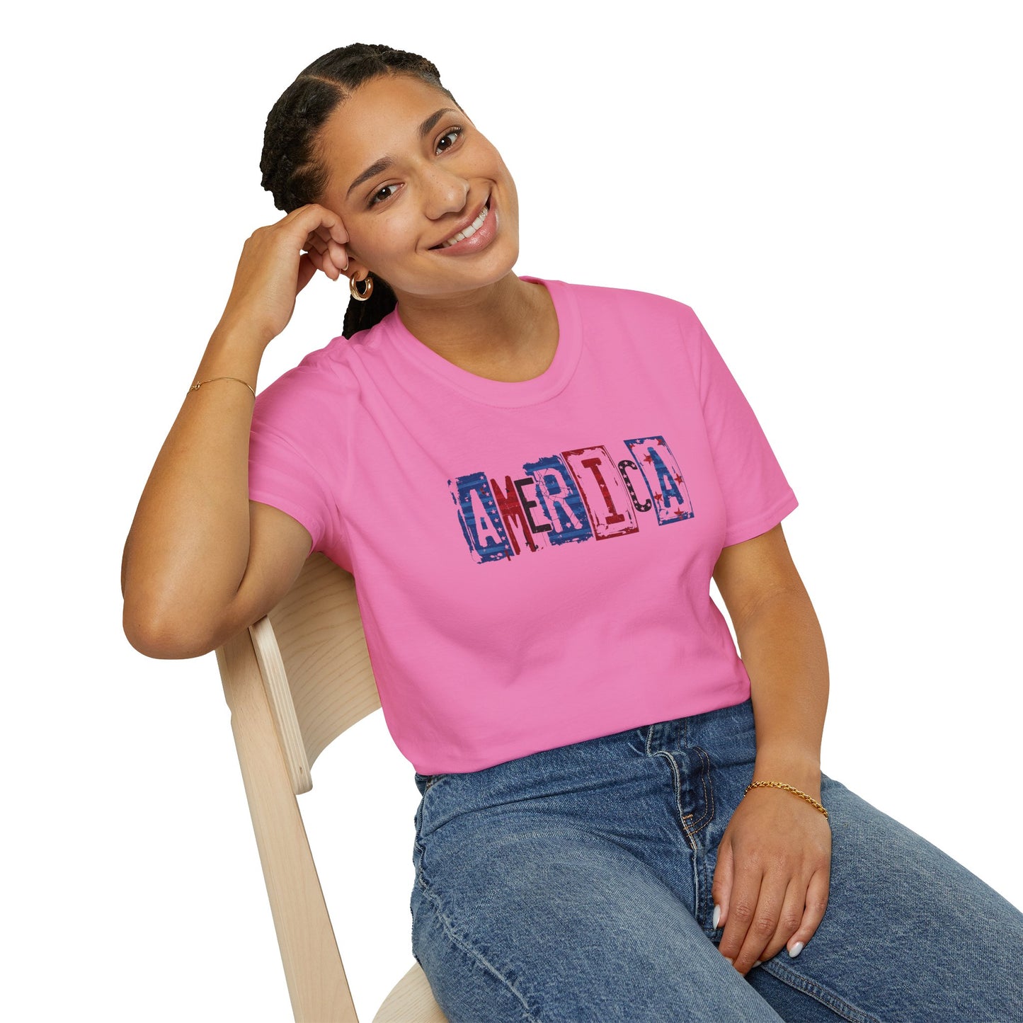#250 America Retro Block Text Patriotic T-Shirt