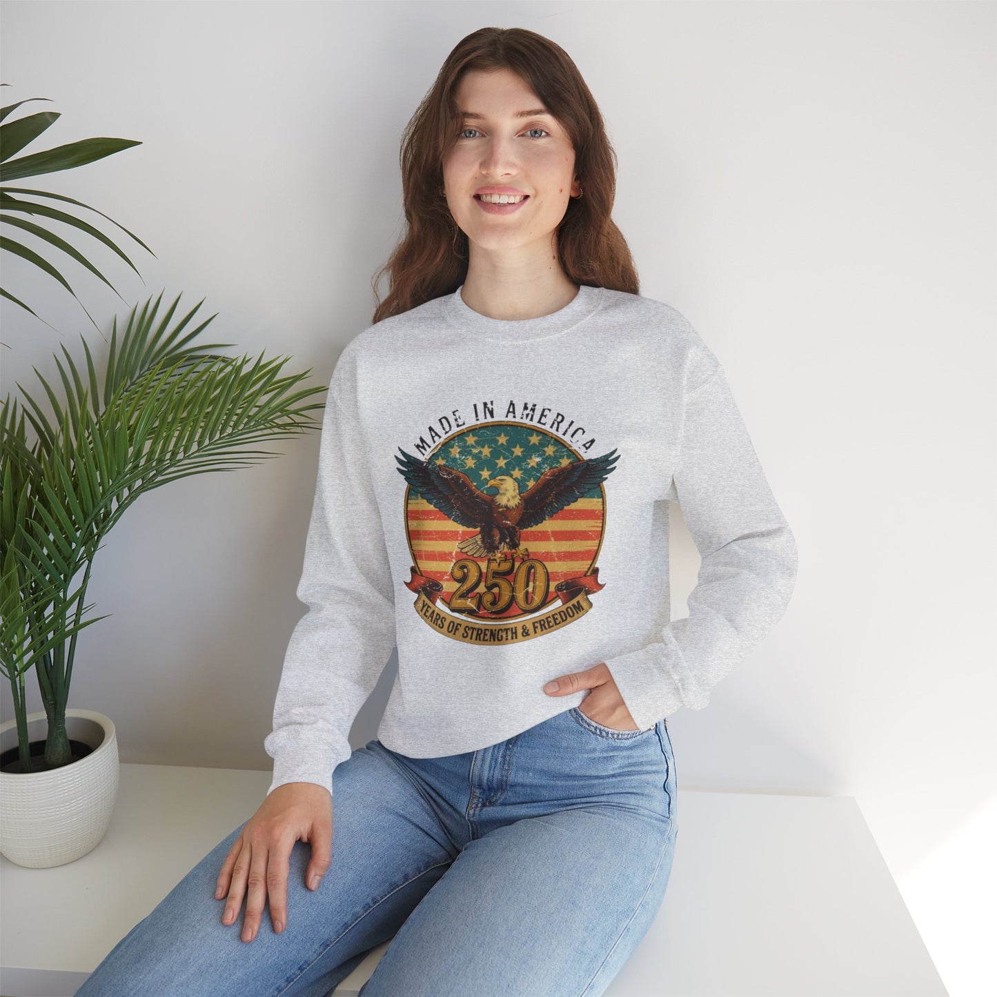 #250 Made in America Eagle 250th Anniversary Patriotic Crewneck Sweatshirt