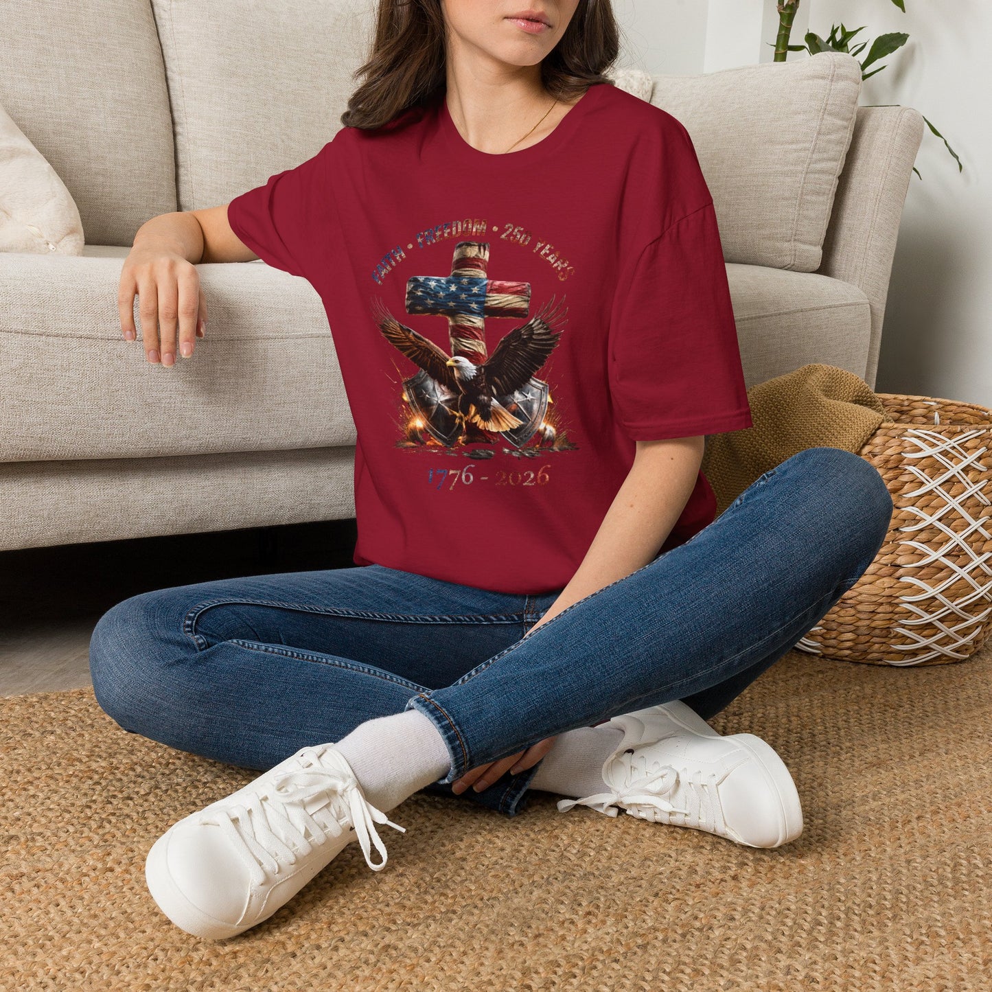 #250 Faith • Freedom 250 Years American Flag Cross & Eagle 1776-2026 T-Shirt