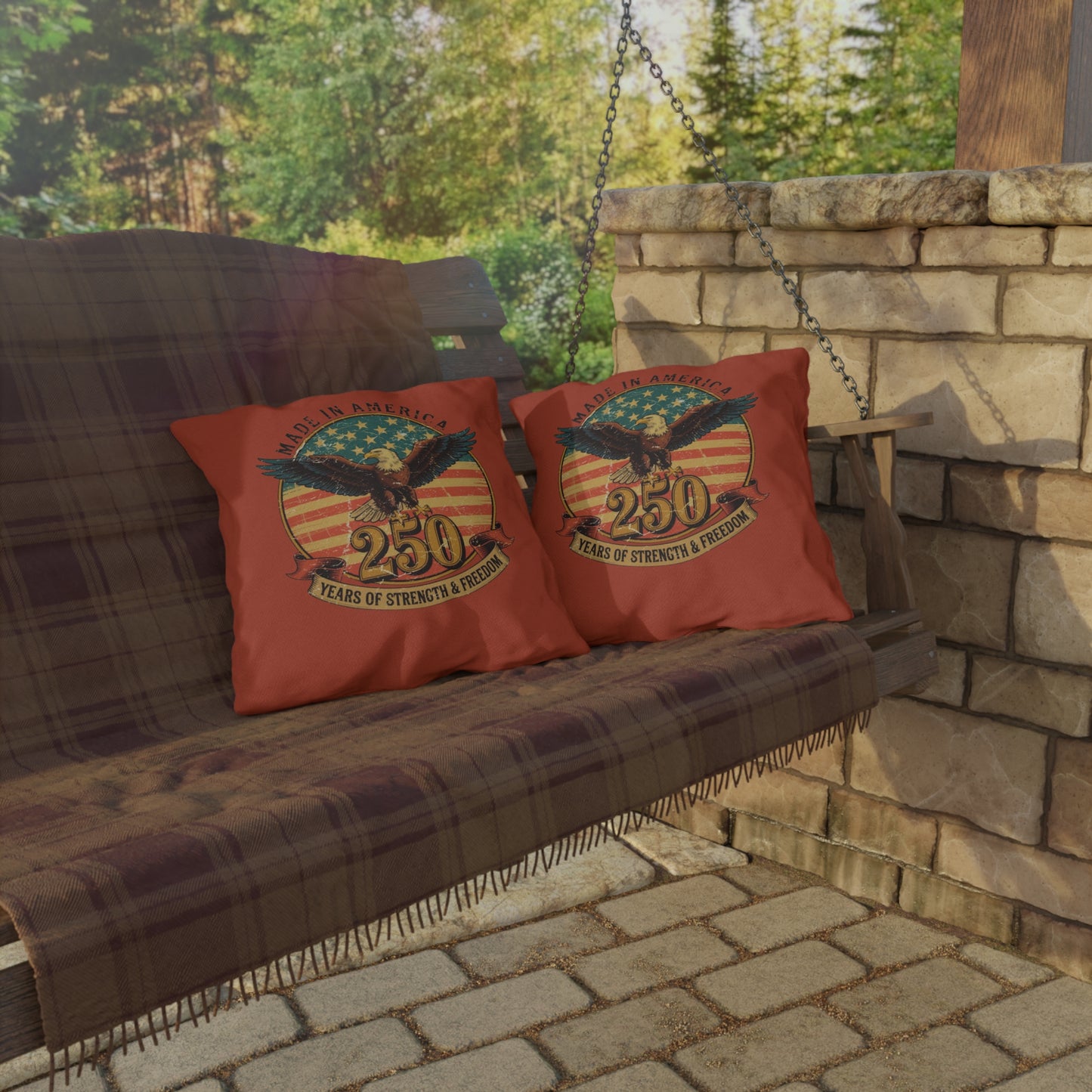 #250 Made in America Eagle 250th Anniversary Patriotic Outdoor Throw Pillow