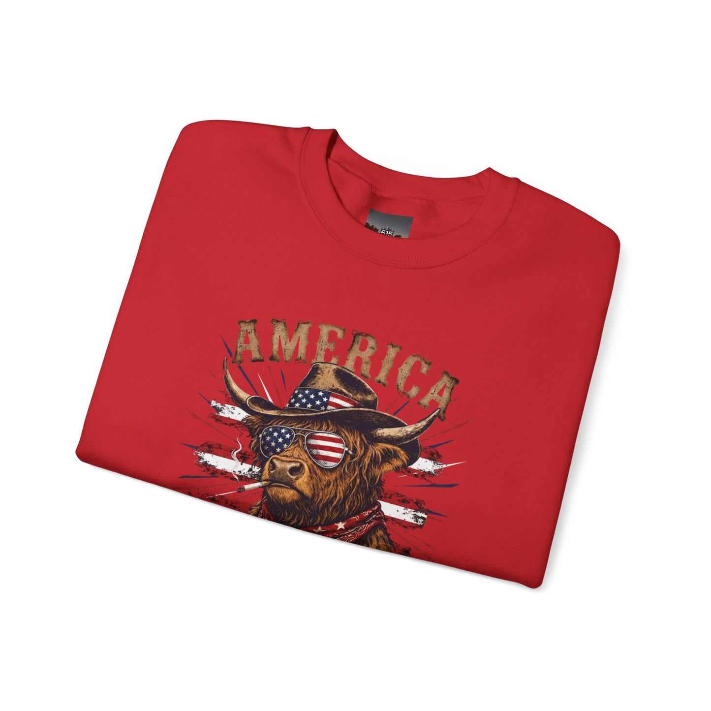 #250 America 250 Strong Patriotic Bull with American Flag Sweatshirt