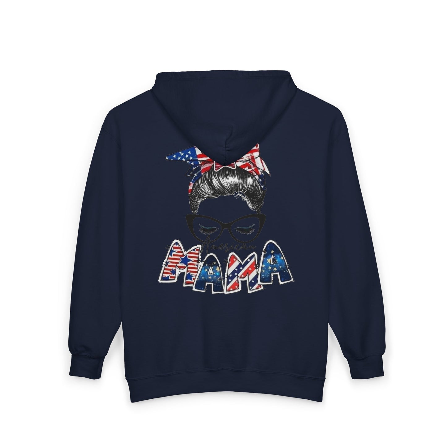 #250 Mama USA Flag Messy Bun Zip Hoodie