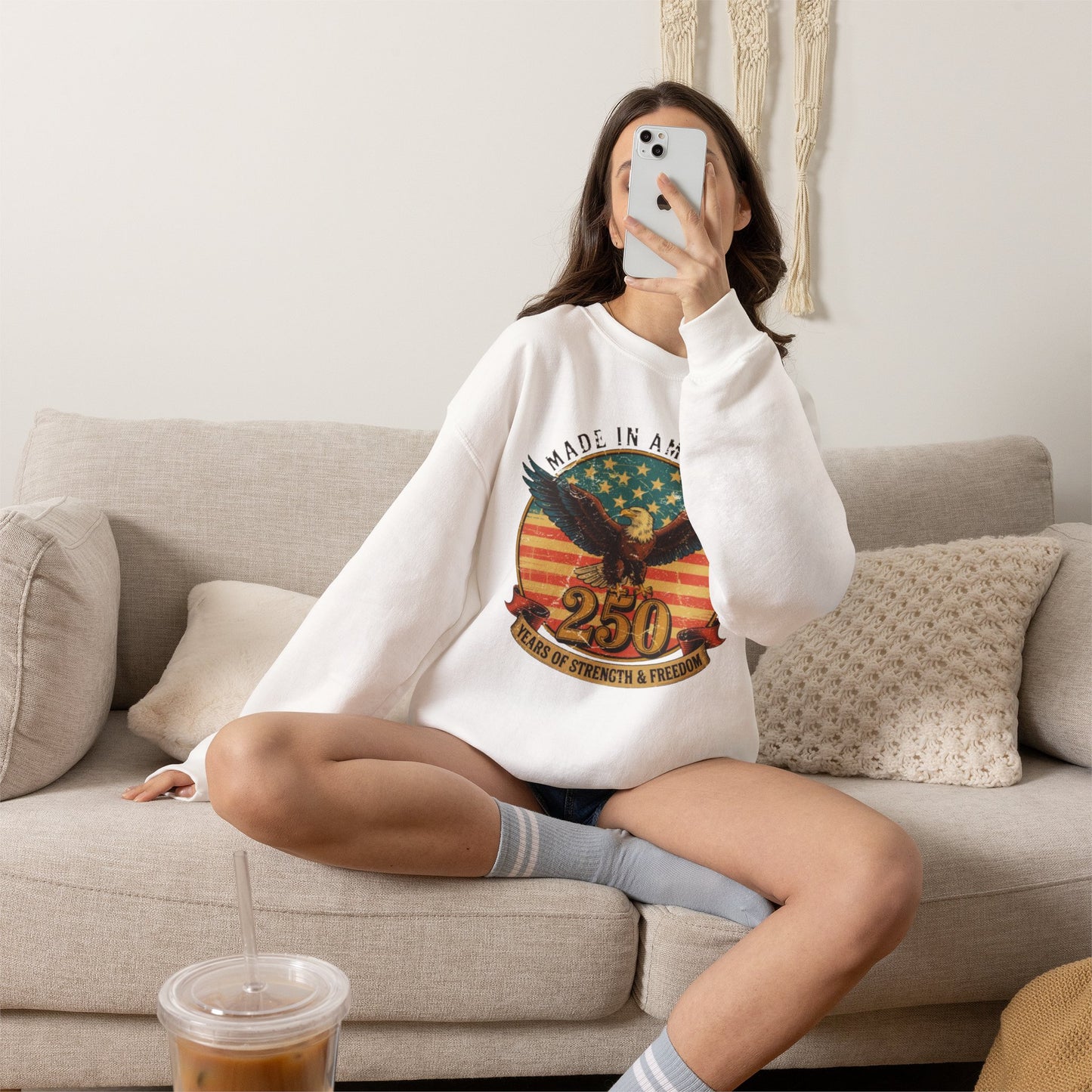 #250 Made in America Eagle 250th Anniversary Patriotic Crewneck Sweatshirt