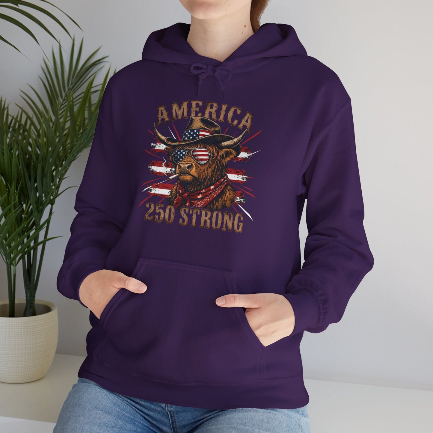 #250 America 250 Strong Patriotic Bull with American Flag Hoodie