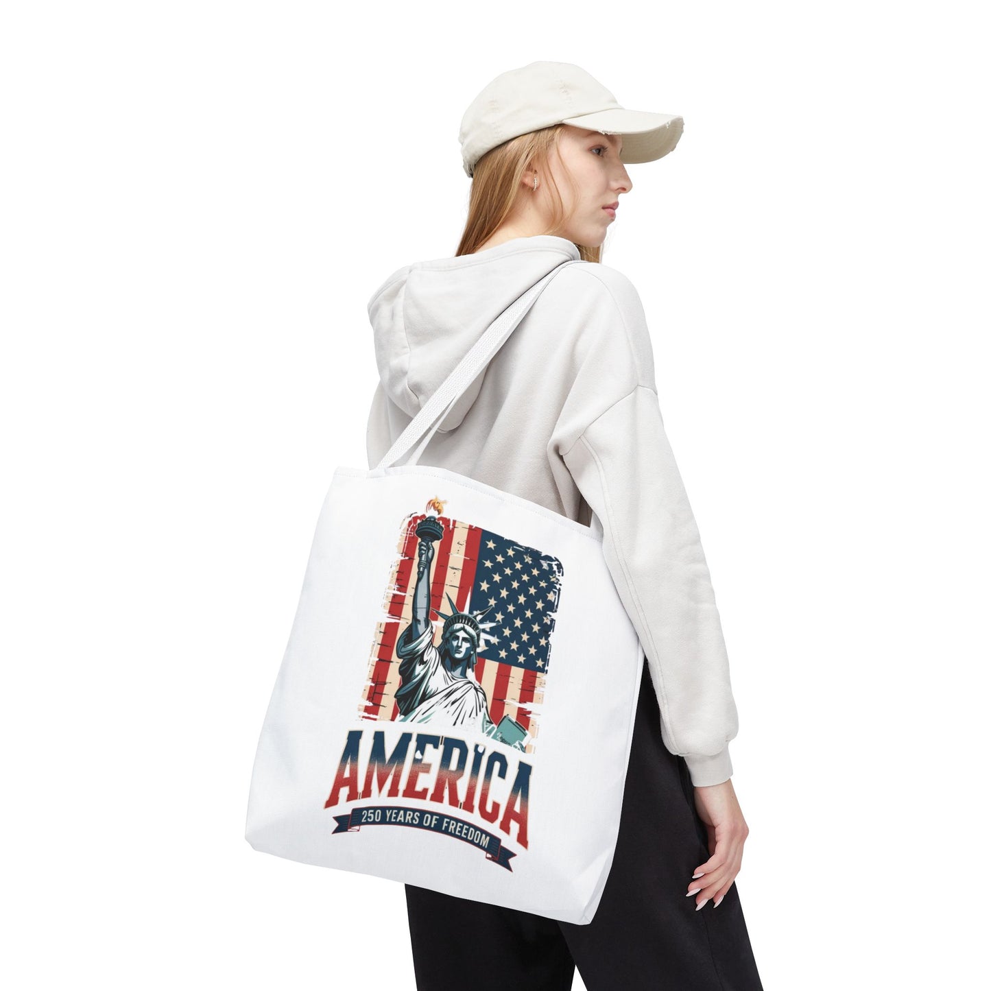 #250 Statue of Liberty American Flag 'America' Patriotic Independence Day Tote Bag