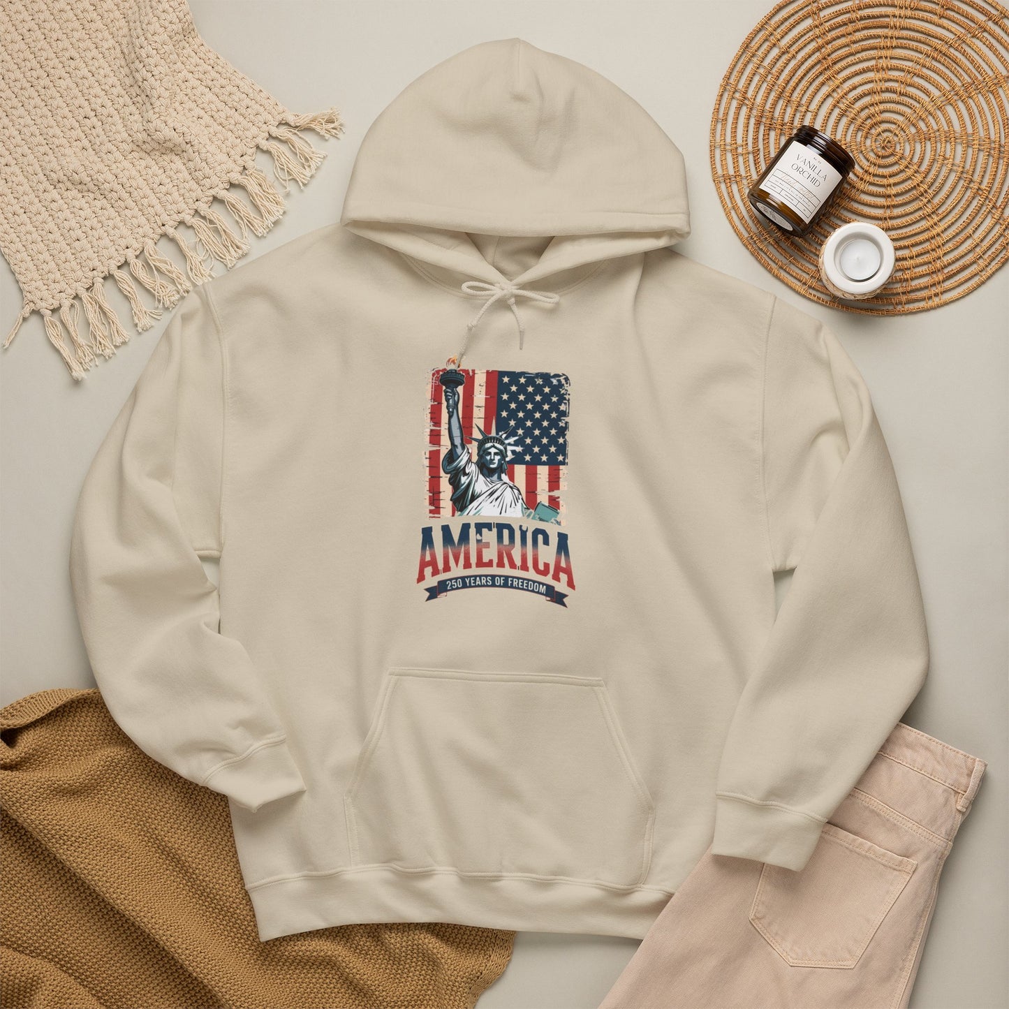 #250 Statue of Liberty American Flag 'America' Patriotic Independence Day Hoodie