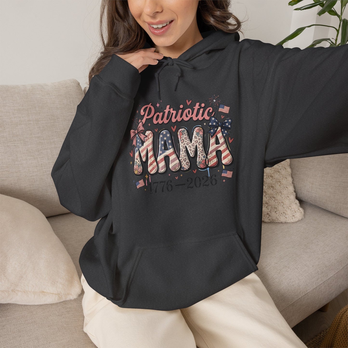 #250 Patriotic Mama 1776–2026 American Flag Hoodie