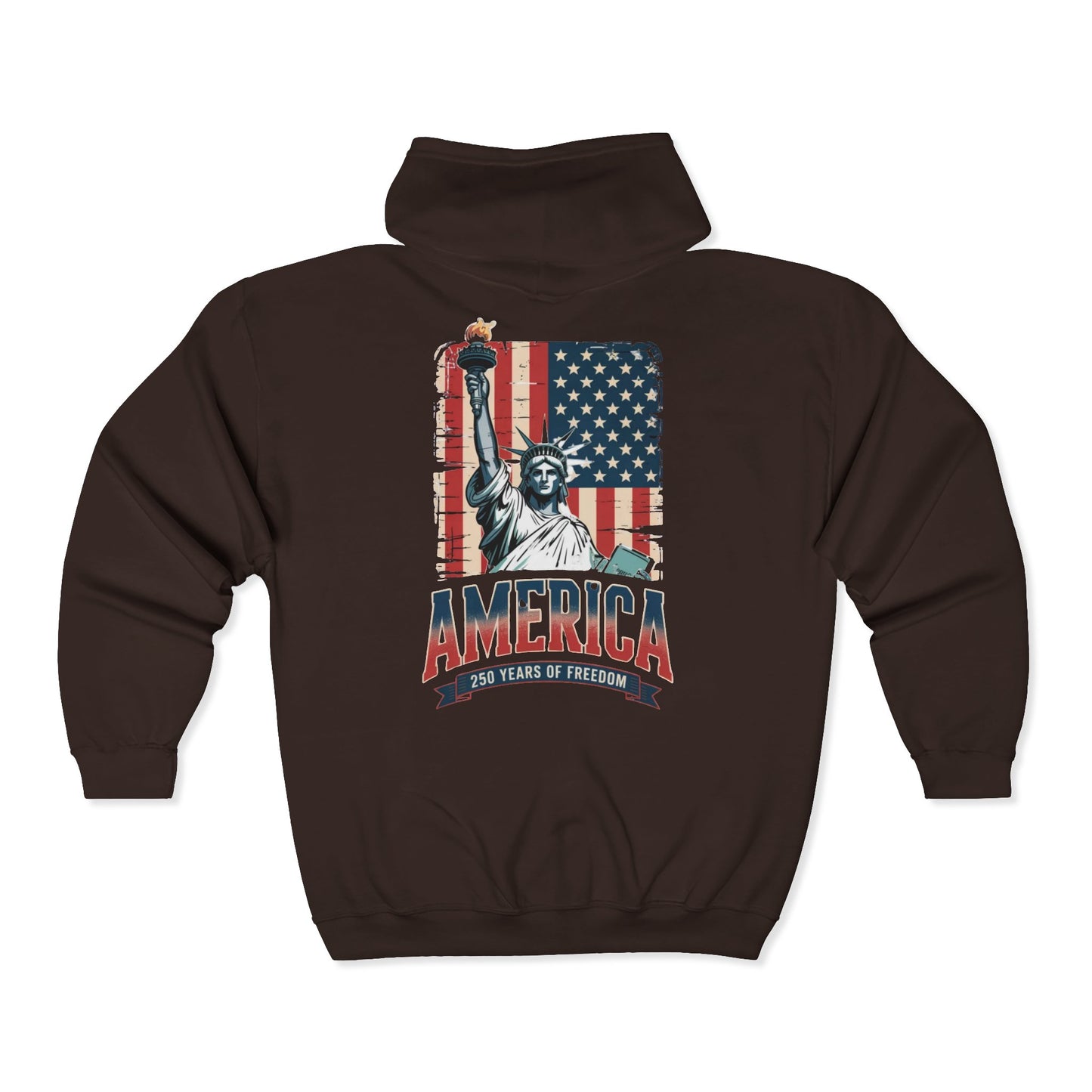 #250 Statue of Liberty American Flag 'America' Patriotic Independence Day Zip Hoodie
