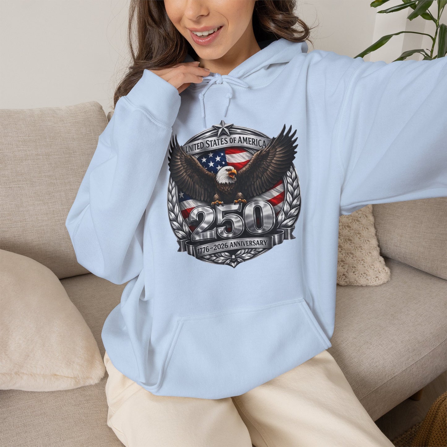 #250 Patriotic Bald Eagle 250 United States Emblem Hoodie