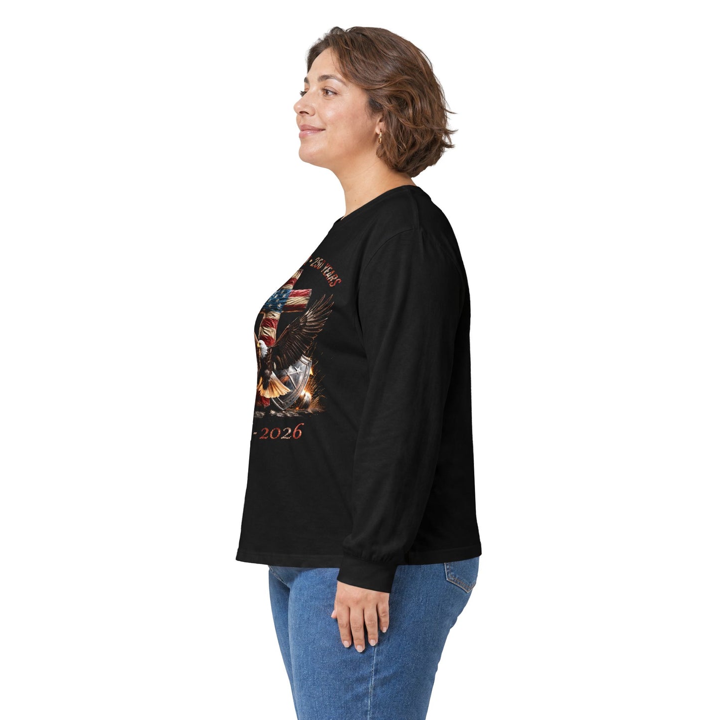 #250 Faith • Freedom 250 Years American Flag Cross & Eagle 1776-2026 Long Sleeve Tee