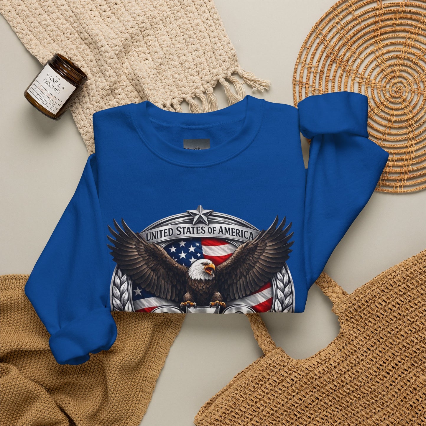 #250 Patriotic Bald Eagle 250 United States Emblem Crewneck Sweatshirt