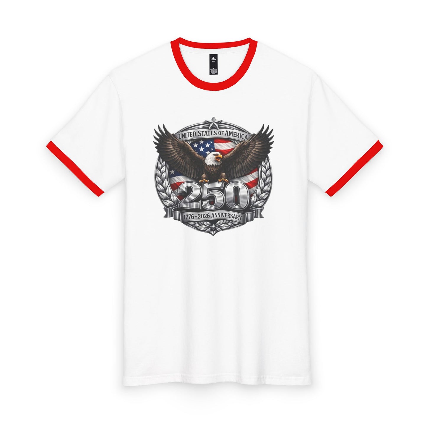 #250 Patriotic Bald Eagle 250 United States Emblem Ringer Tee