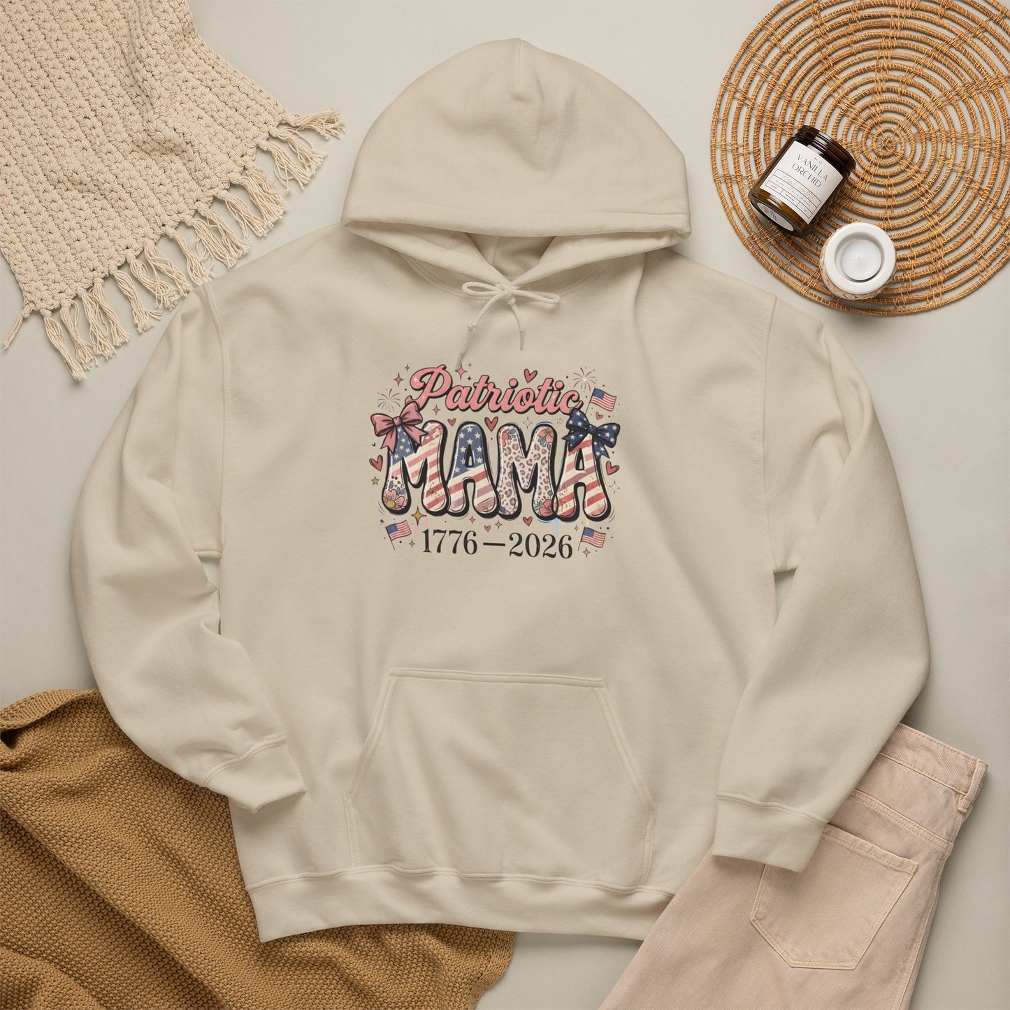 #250 Patriotic Mama 1776–2026 American Flag Hoodie