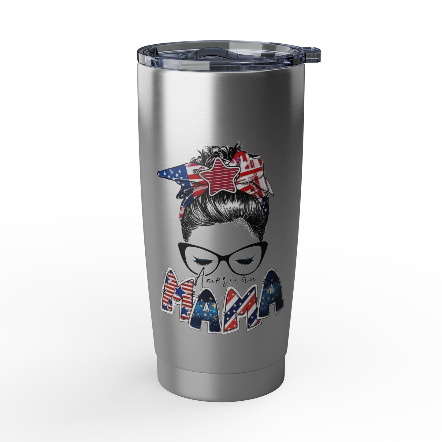 #250 Mama USA Flag Messy Bun 20oz Stainless Travel Tumbler 'Vagabond'