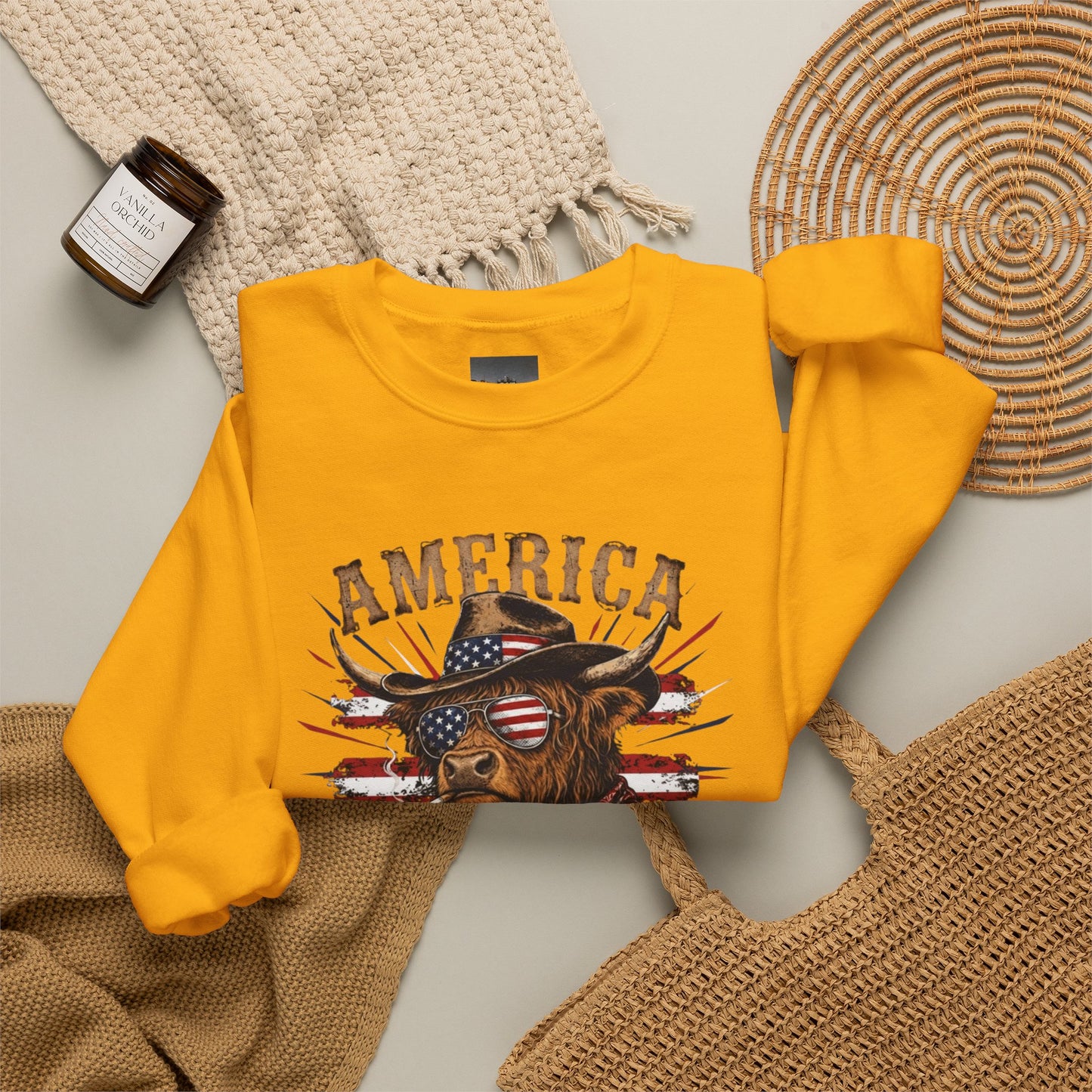 #250 America 250 Strong Patriotic Bull with American Flag Sweatshirt