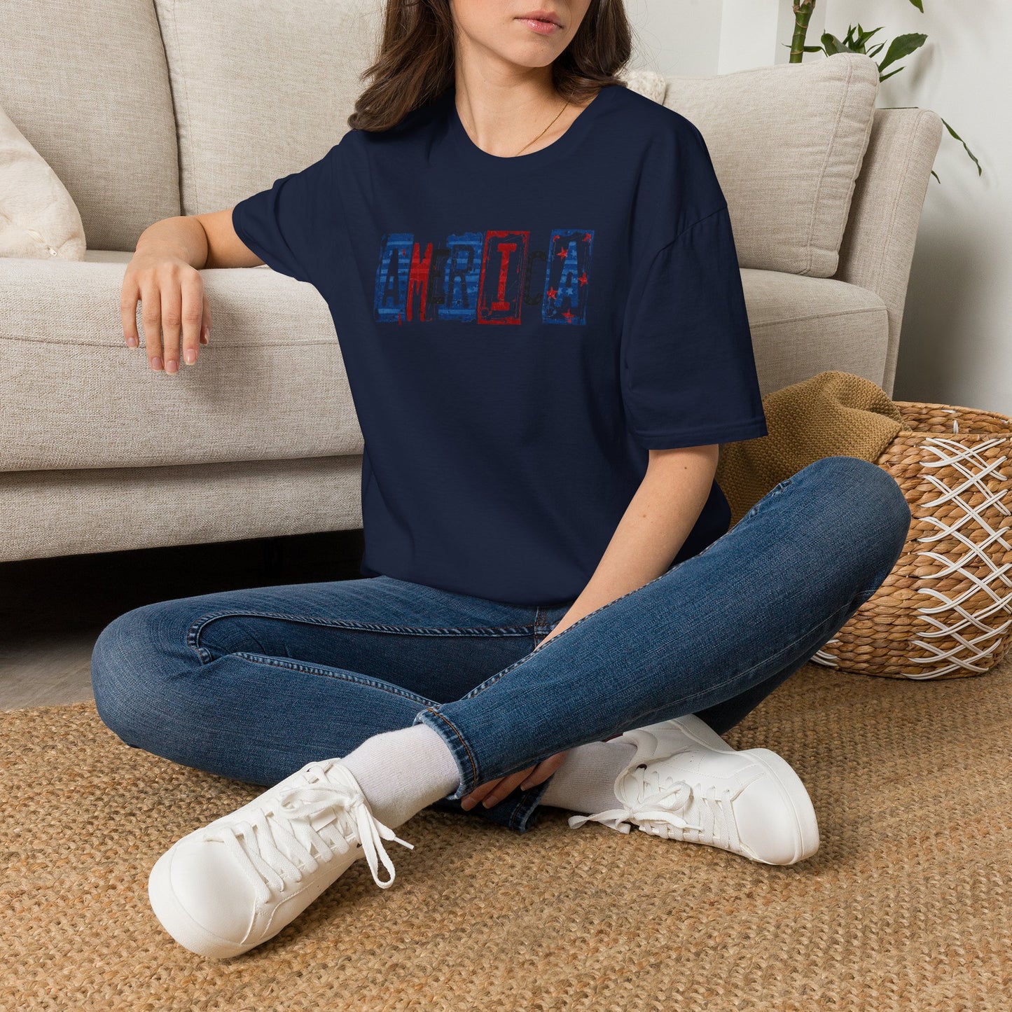 #250 America Retro Block Text Patriotic T-Shirt