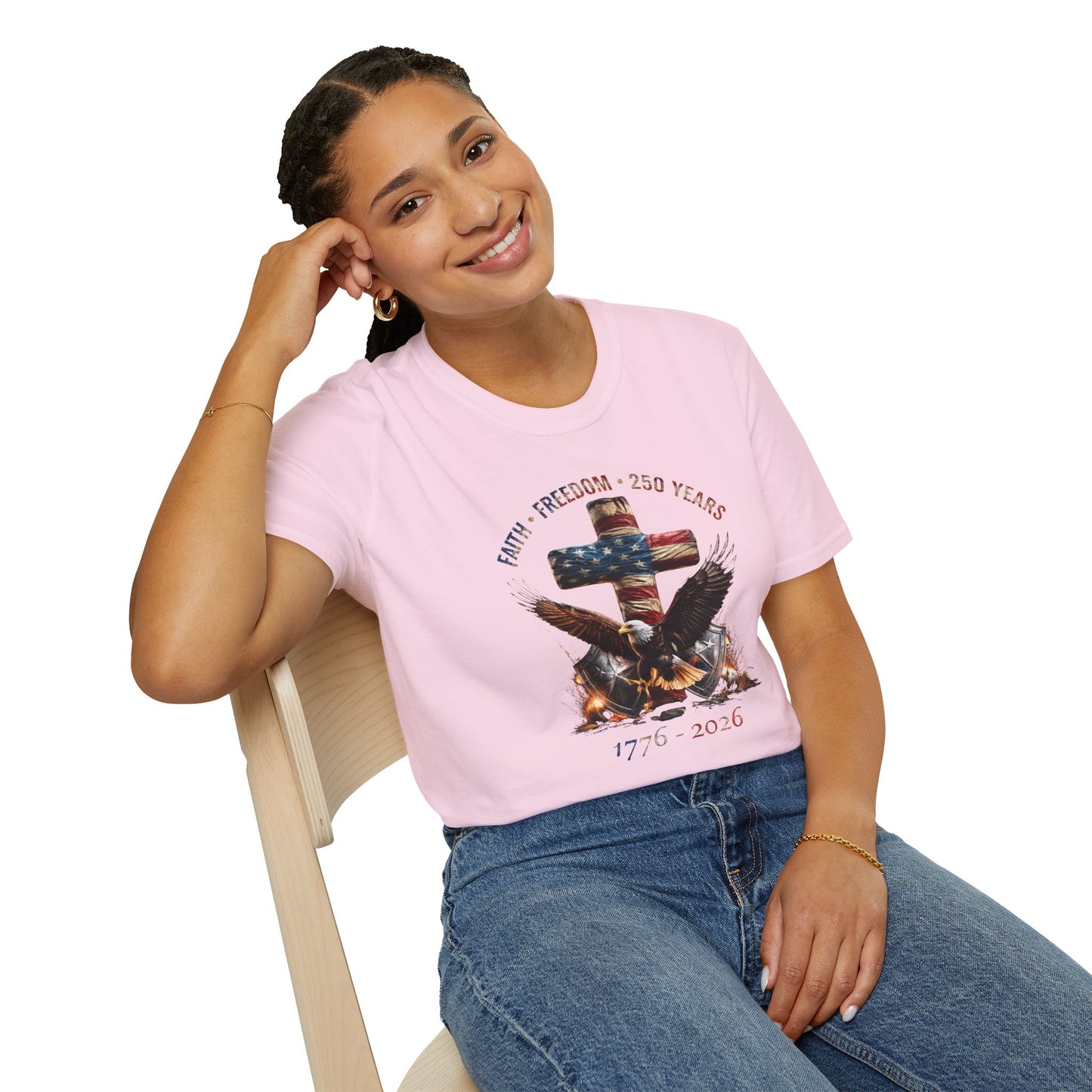 #250 Faith • Freedom 250 Years American Flag Cross & Eagle 1776-2026 T-Shirt