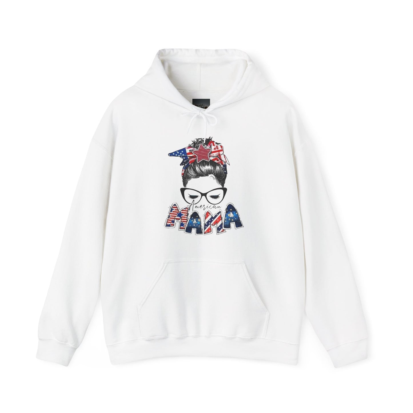 #250 Mama USA Flag Messy Bun Hoodie