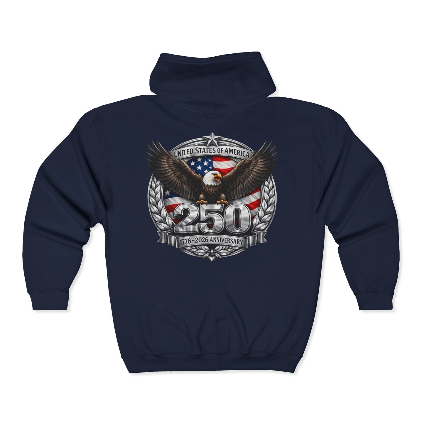 #250 Patriotic Bald Eagle 250 United States Emblem Zip Hoodie
