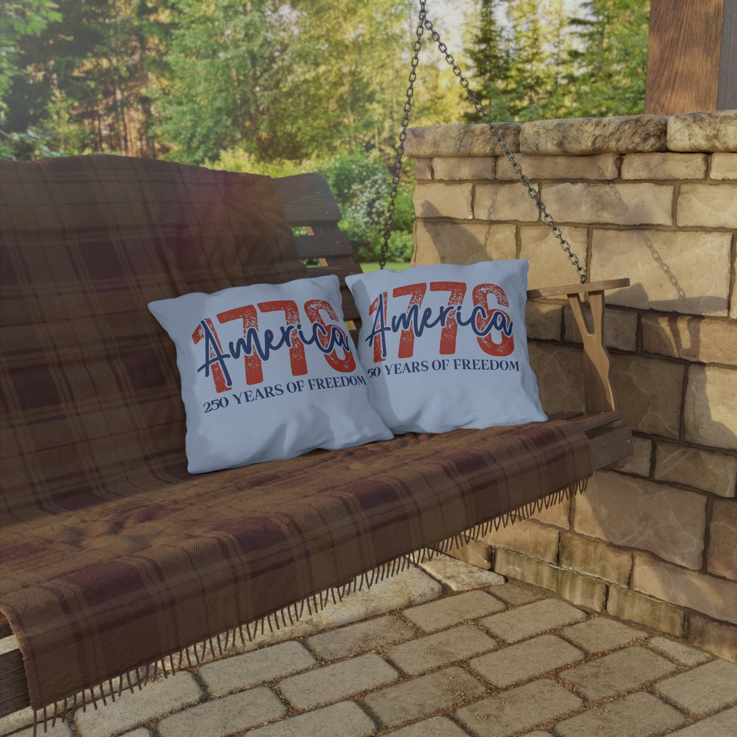#250 1776 America: 250 Years of Freedom' Patriotic Independence Day Outdoor Throw Pillow