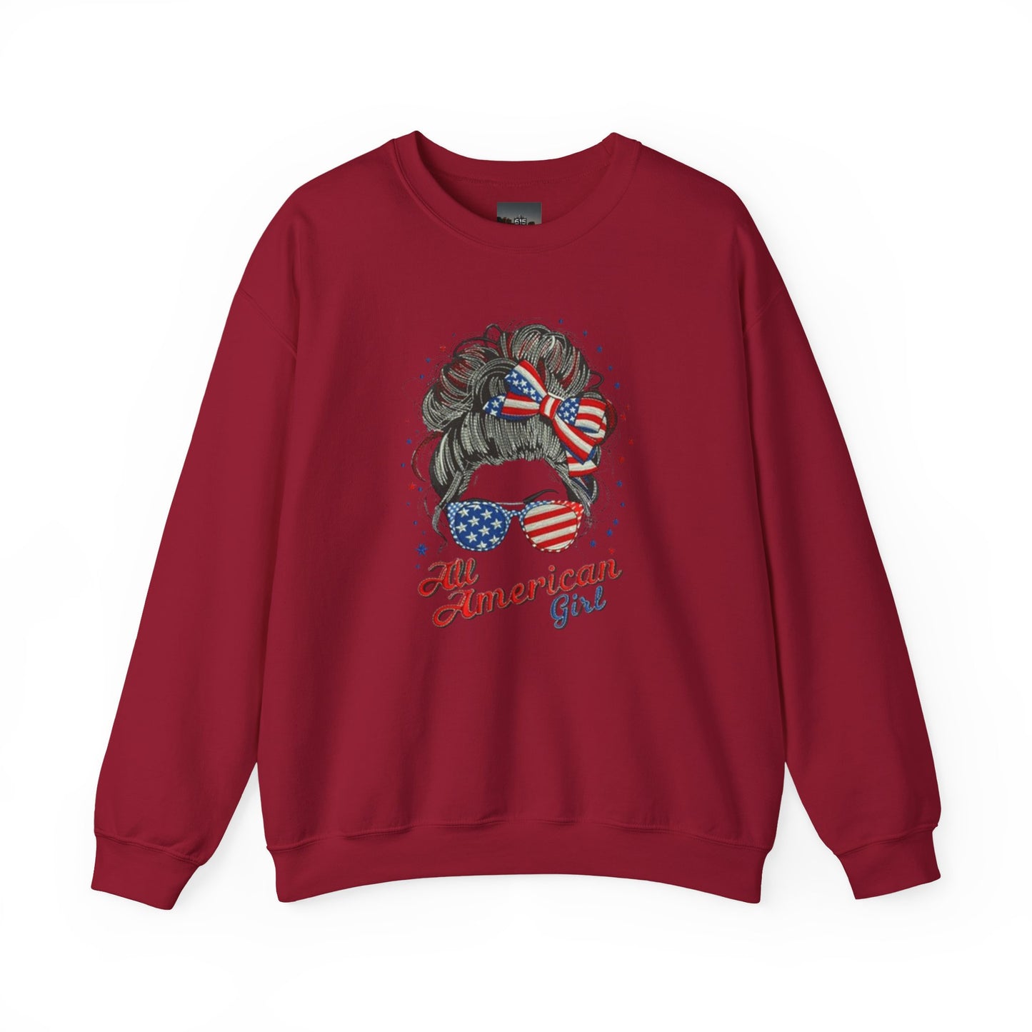 #250 "All American Girl" Patriotic Messy Bun Sweatshirt