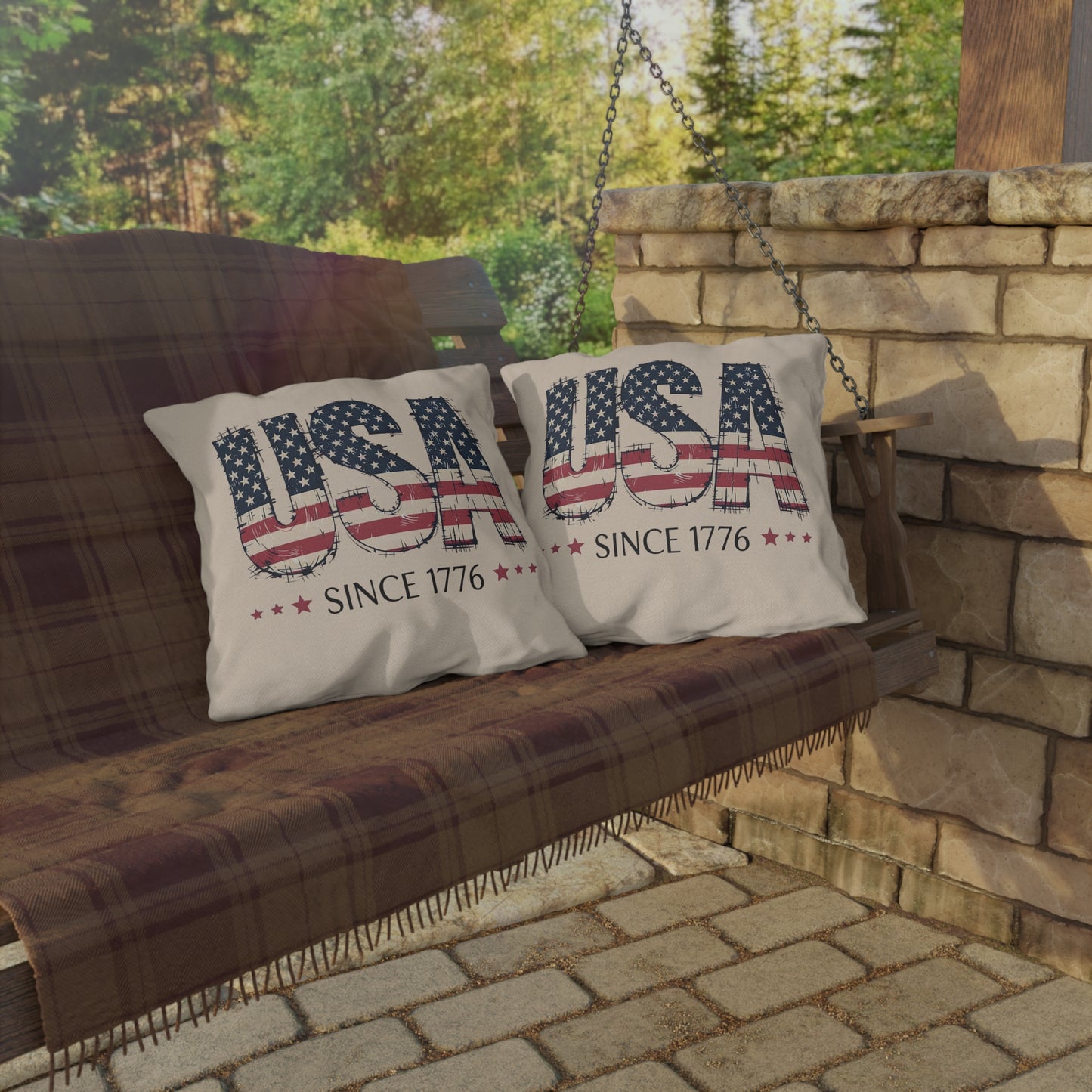 #250 USA Flag "USA Since 1776" Patriotic Outdoor Throw Pillow
