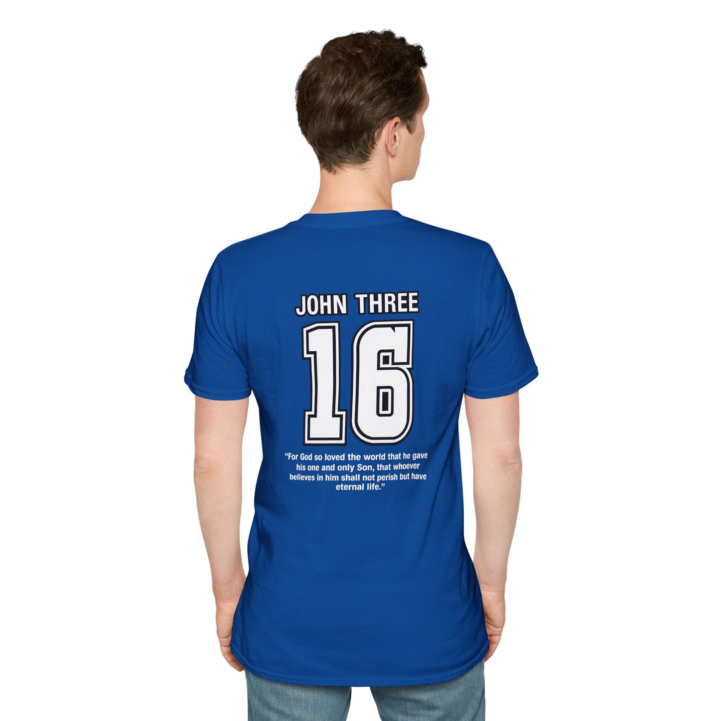John Three 16 Chest and Back Jersey Print with Scripture Tee