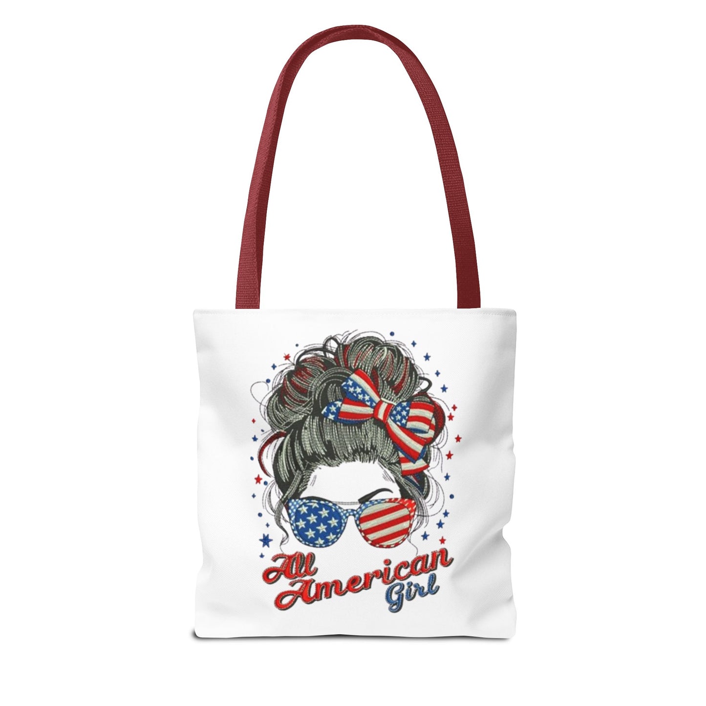 #250 "All American Girl" Patriotic Messy Bun Tote Bag