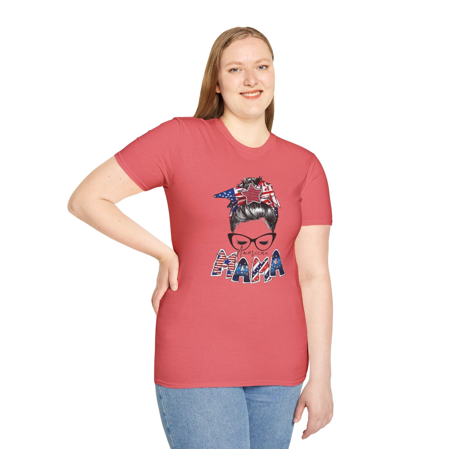 Mama USA Flag Messy Bun T-Shirt