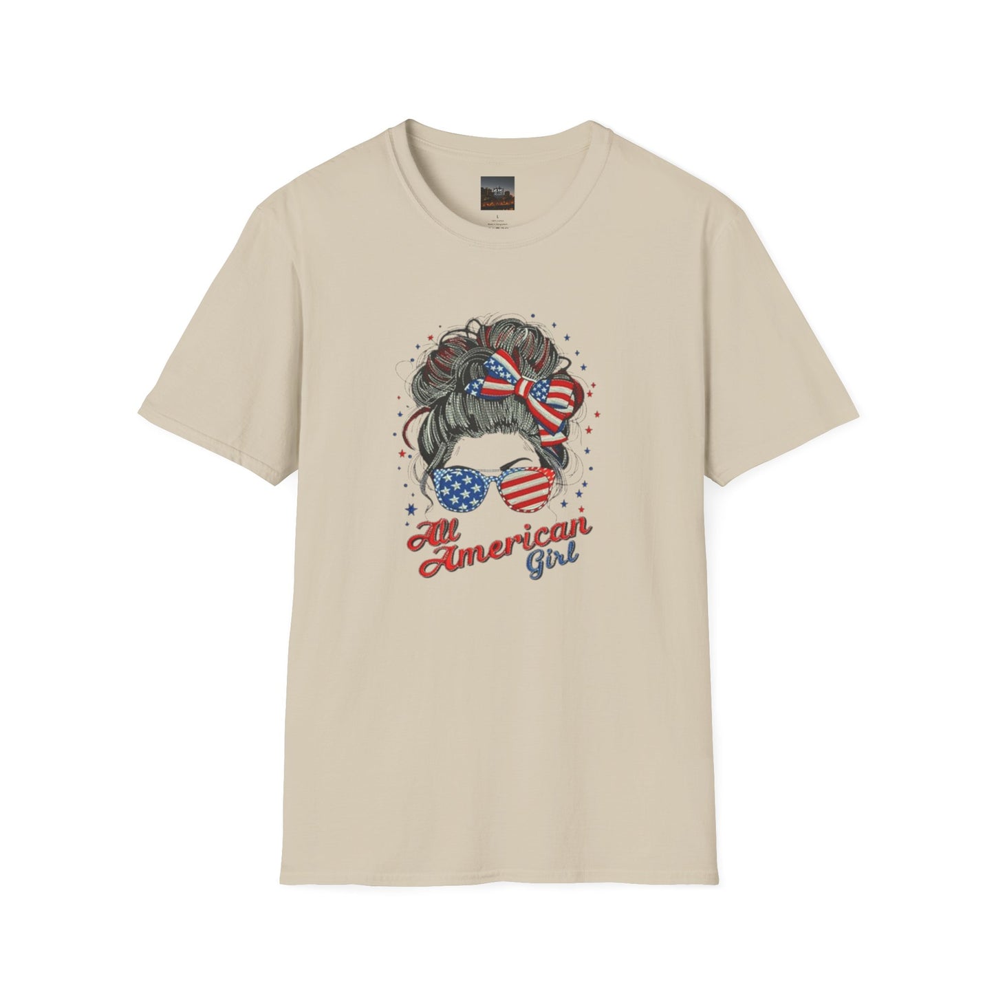 #250 "All American Girl" Patriotic Messy Bun T-Shirt