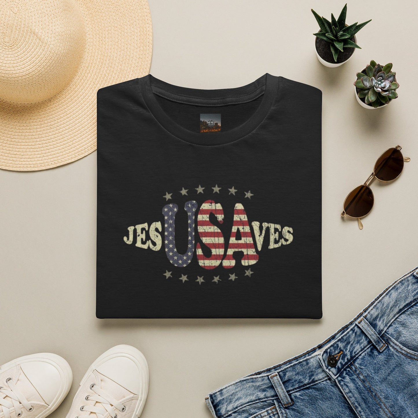 JesUSAves Patriotic T-Shirt — American Flag Christian Faith Tee