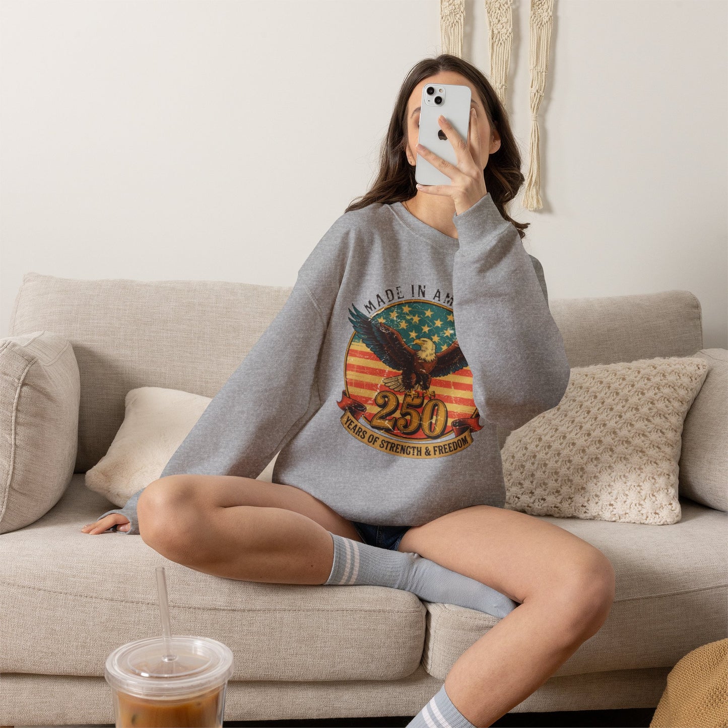 #250 Made in America Eagle 250th Anniversary Patriotic Crewneck Sweatshirt