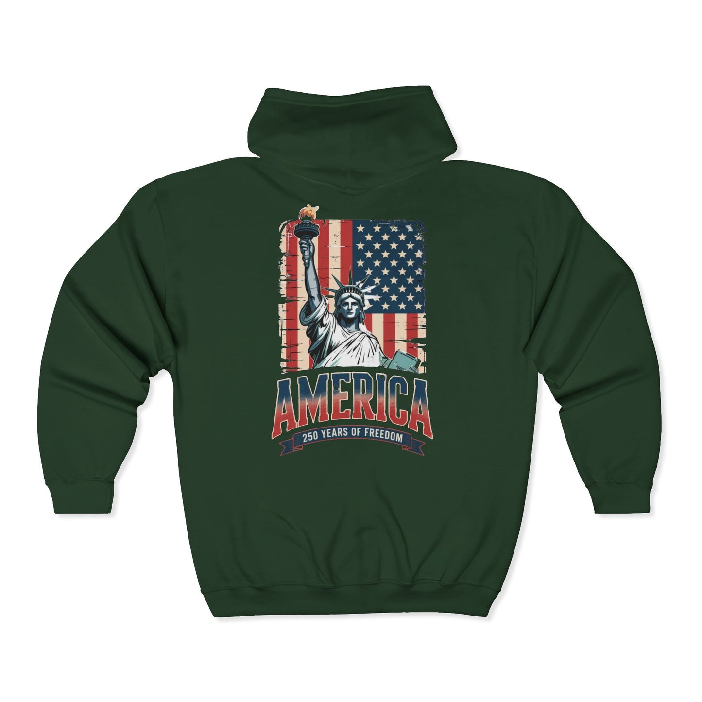 #250 Statue of Liberty American Flag 'America' Patriotic Independence Day Zip Hoodie