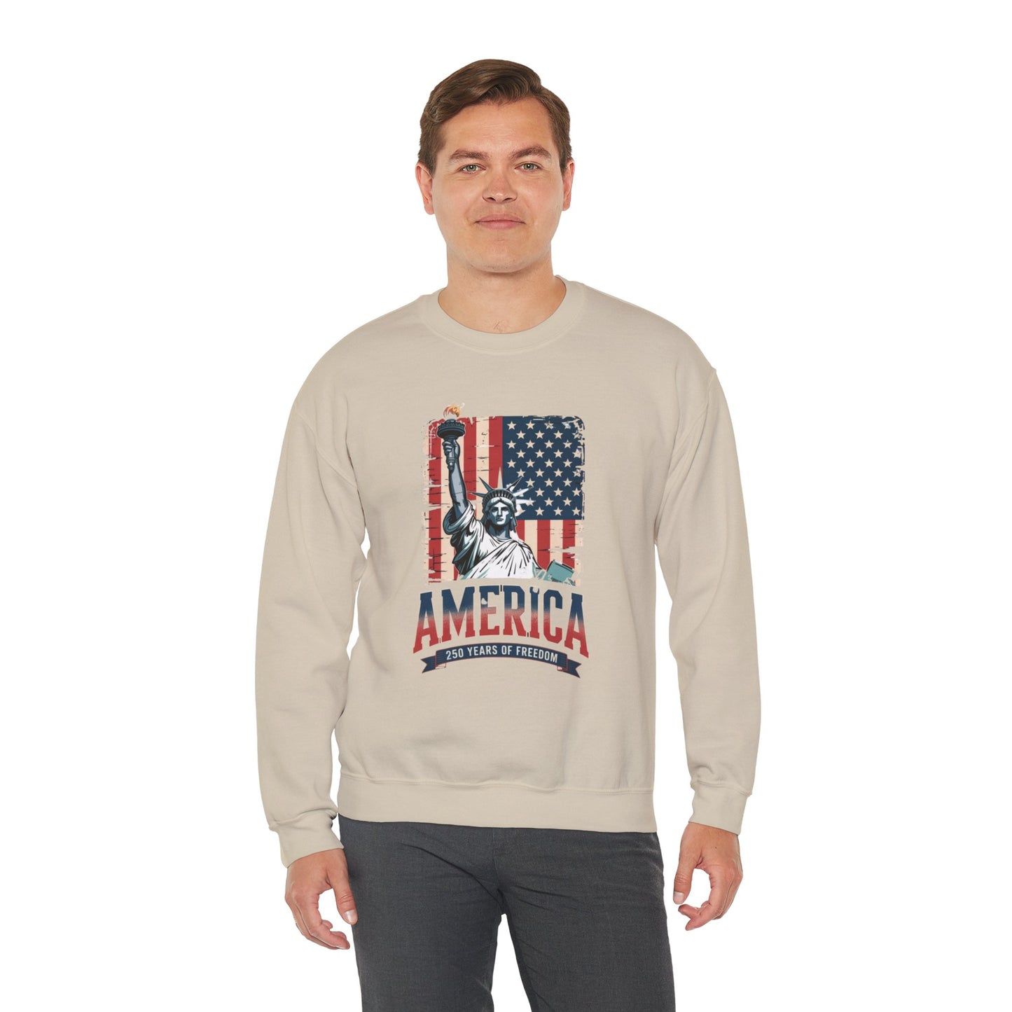 #250 Statue of Liberty American Flag 'America' Patriotic Independence Day Crewneck Sweatshirt