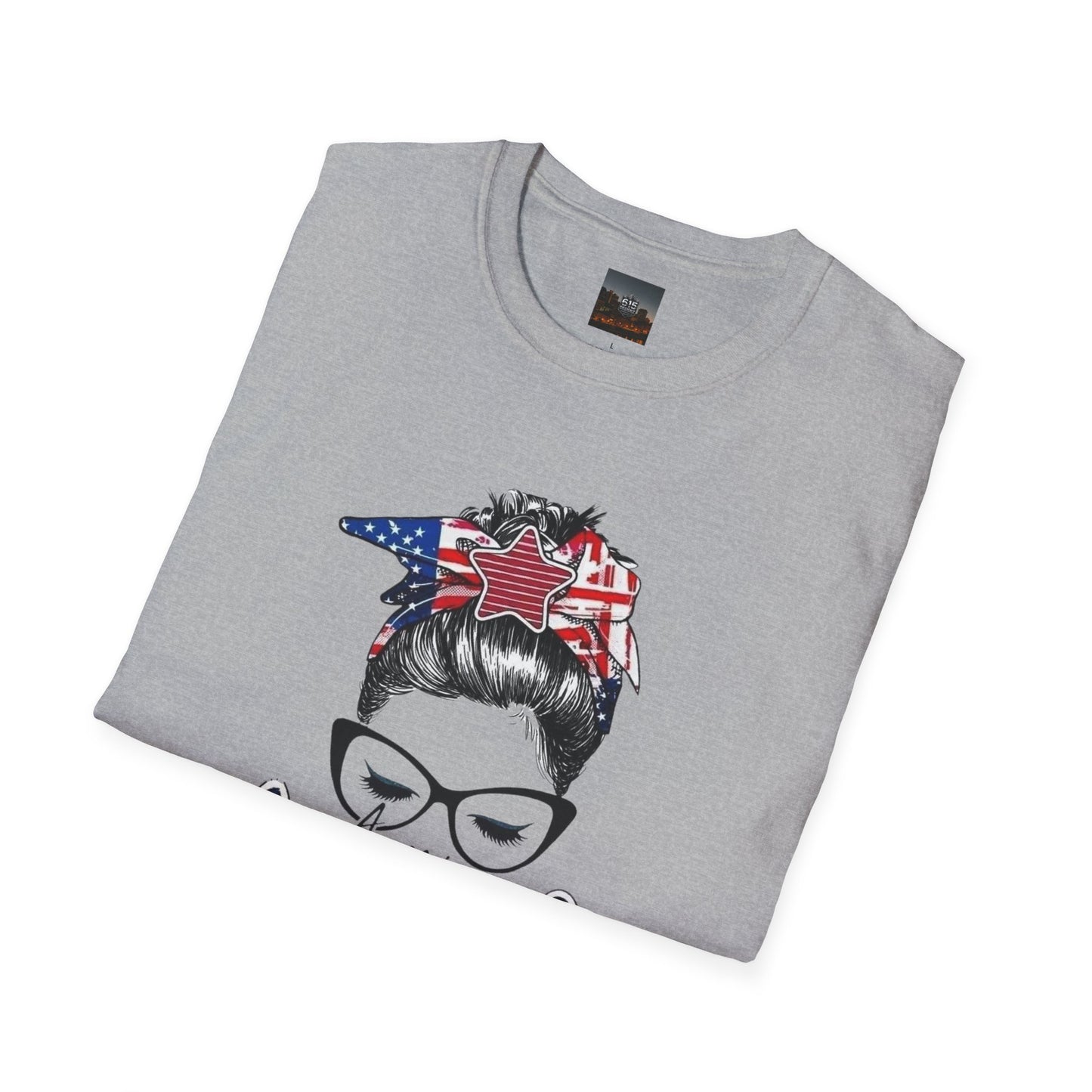 Mama USA Flag Messy Bun T-Shirt