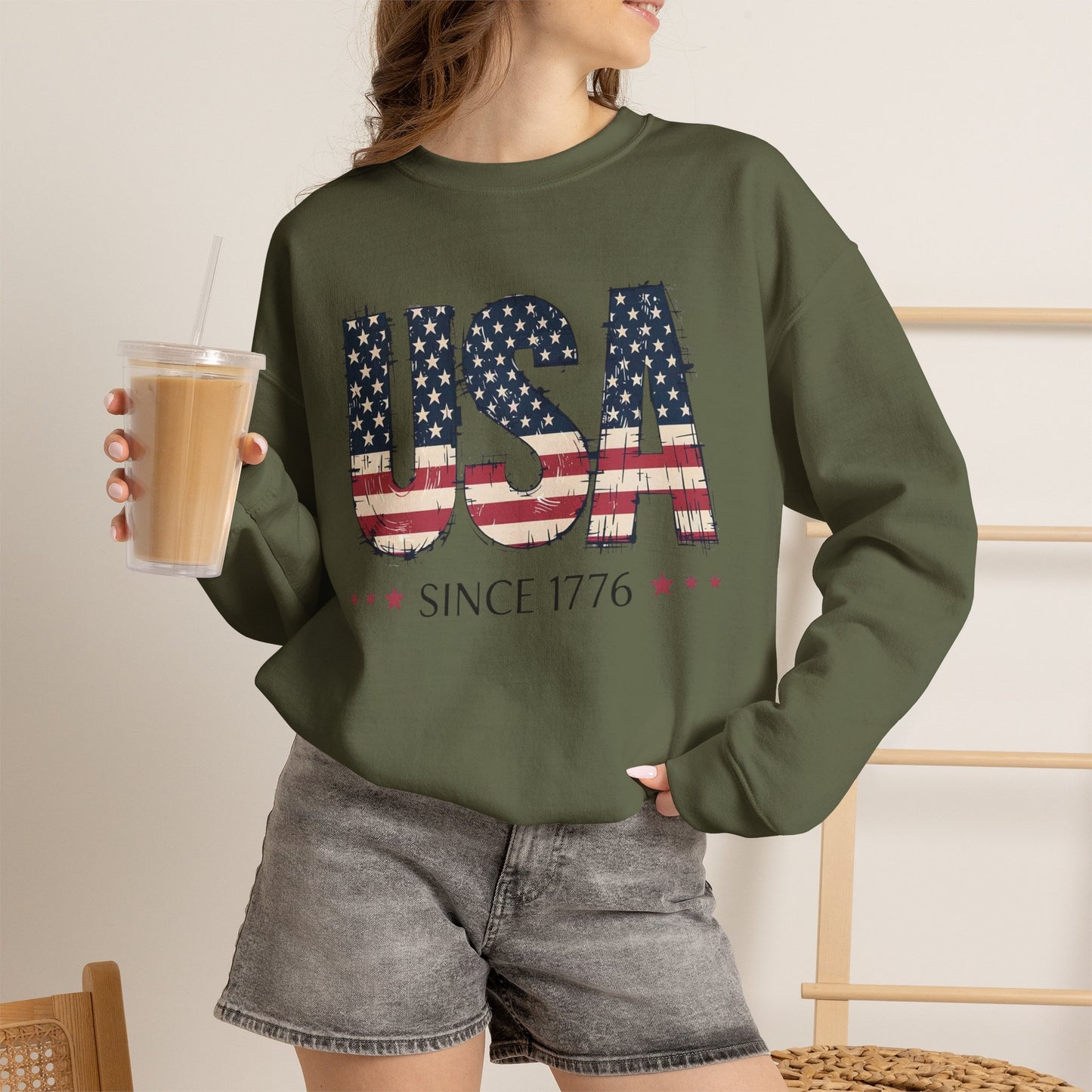 #250 USA Flag "USA Since 1776" Patriotic Crewneck Sweatshirt